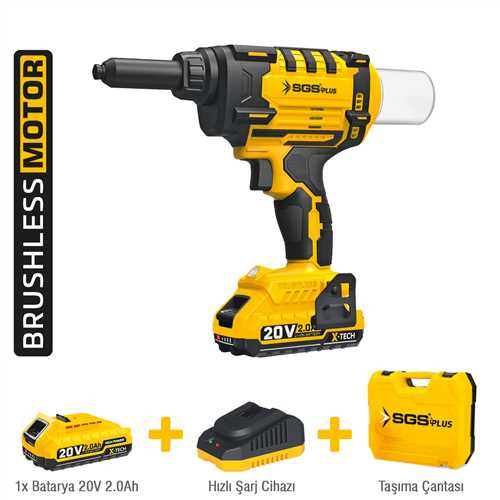 AKÜLÜ PERÇİN TABANCASI SETİ 20V 1*2.0 Ah (KÖMÜRSÜZ MOTOR) SGS5465